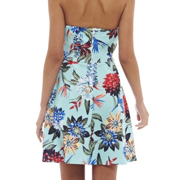 Aqua floral print sweetheart skater dress - Picture 3 of 5